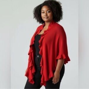 SALE 🦊 Coldwater Creek Red Ruffled Cape/Wrap Sweater | OS